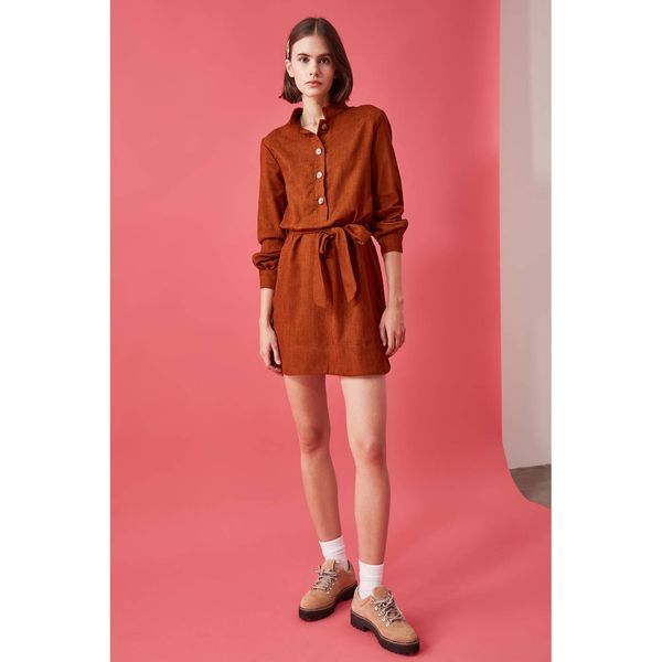 Trendyol Trendyol Camel BeltEd Velvet Dress