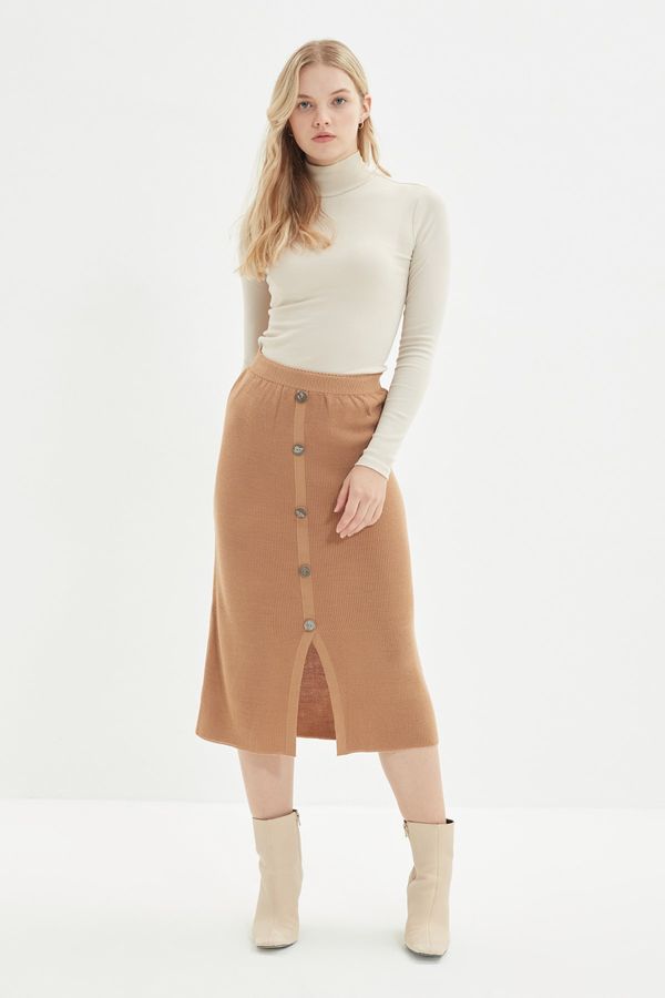 Trendyol Trendyol Camel Button Detailed Knitwear Skirt