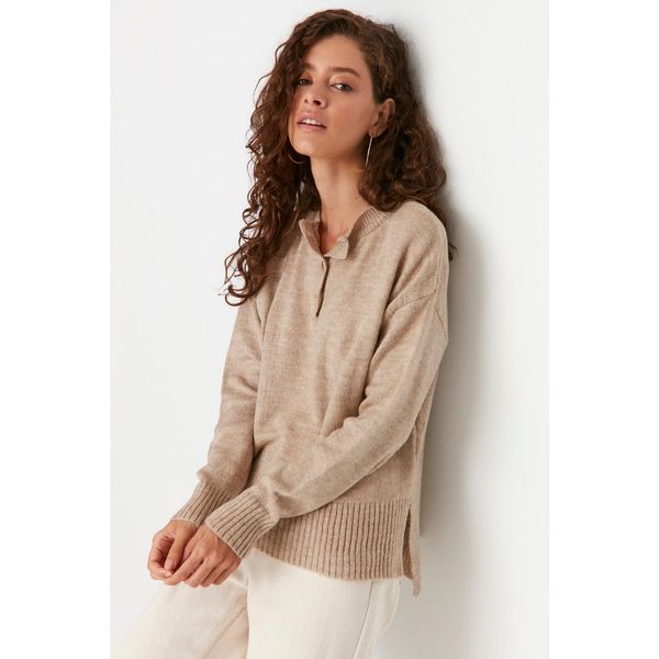Trendyol Trendyol Camel Button Detailed Knitwear Sweater