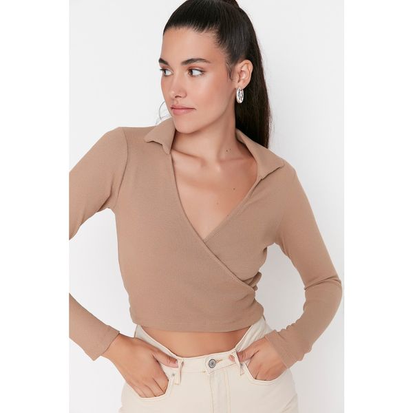 Trendyol Trendyol Camel Double Breasted Corduroy Knitted Blouse