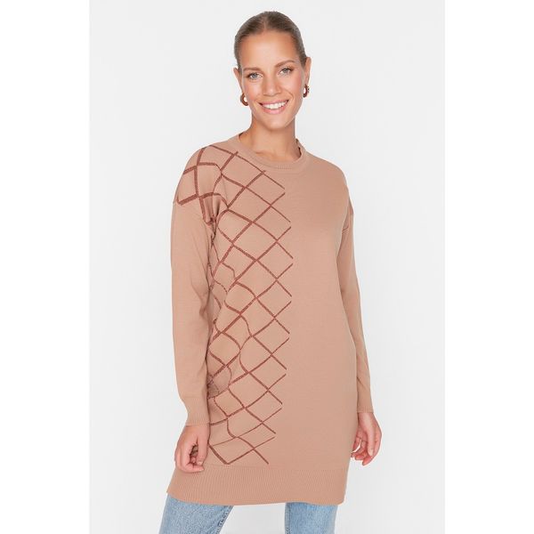 Trendyol Trendyol Camel Geometric Patterned Knitwear Sweater