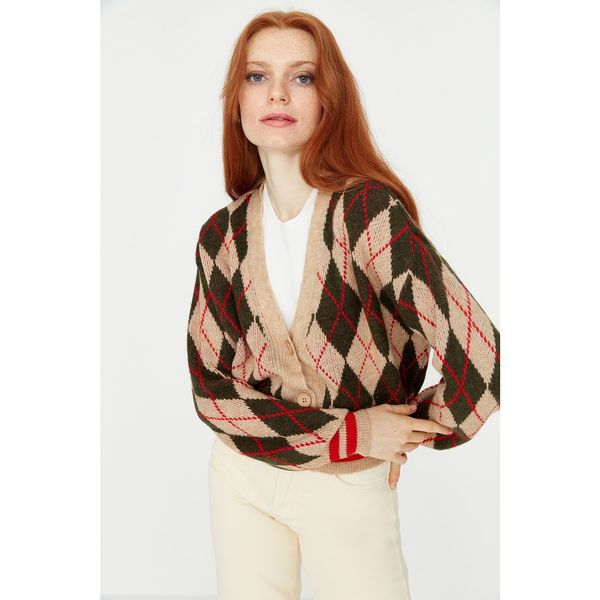 Trendyol Trendyol Camel Jacquard Knitwear Cardigan