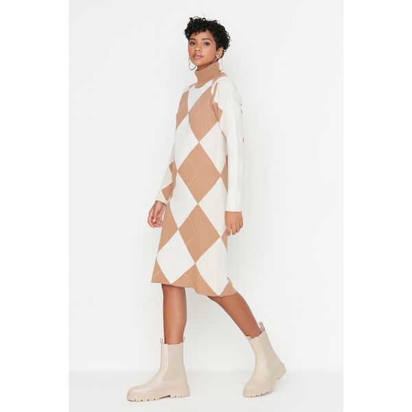 Trendyol Trendyol Camel Jacquard Knitwear Dress