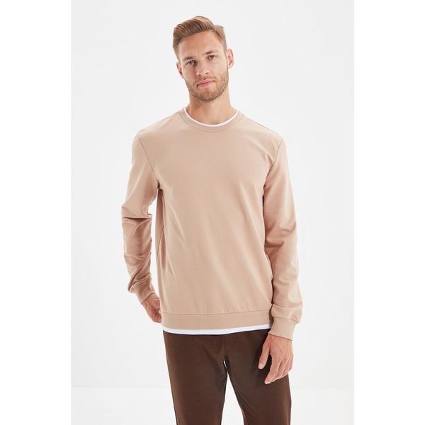 Trendyol Trendyol Camel Męska Bluza Basic Regular Fit