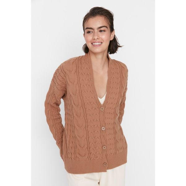 Trendyol Trendyol Camel Oversize Knit Detailed Knitwear Cardigan