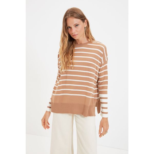 Trendyol Trendyol Camel Striped Knitwear Sweater