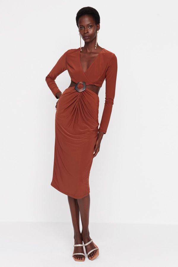 Trendyol Trendyol Cinnamon Buckle Detailed Knitted Dress