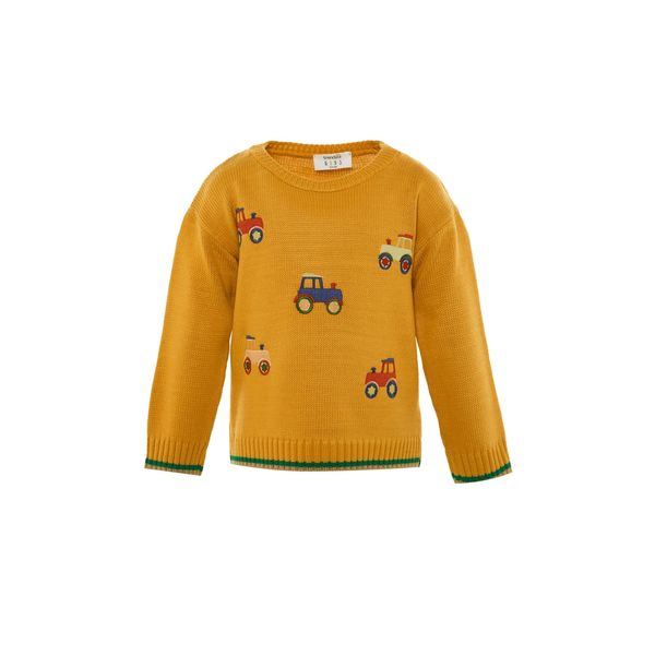 Trendyol Trendyol Mustard Car Embroidery Detailed Boy Sweater