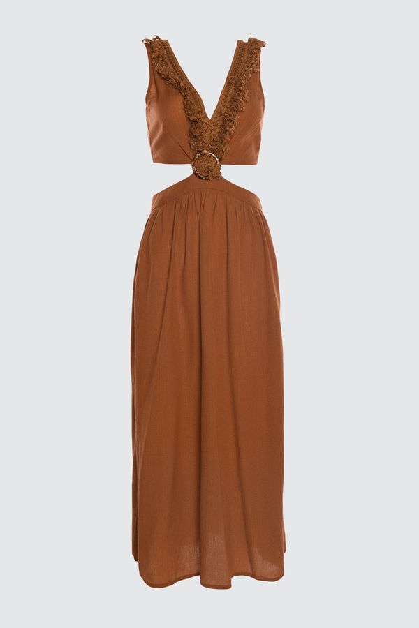 Trendyol Trendyol Cinnamon Klamra i frędzle Szczegółowe Viscose Beach Dress