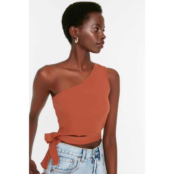 Trendyol Trendyol Cinnamon One Shoulder Ribbed Knitted Blouse