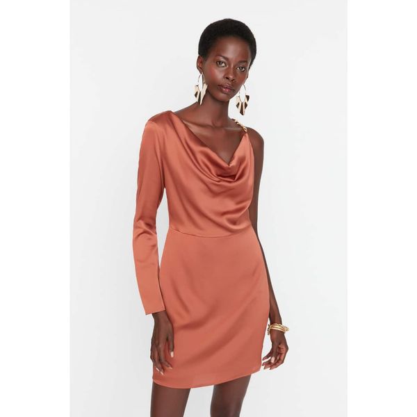 Trendyol Trendyol Cinnamon Satin Shoulder Detailed Dress