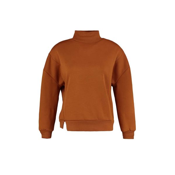 Trendyol Trendyol Cinnamon Stand Up Collar Asymmetrical Raised Basic Knitted Sweatshirt