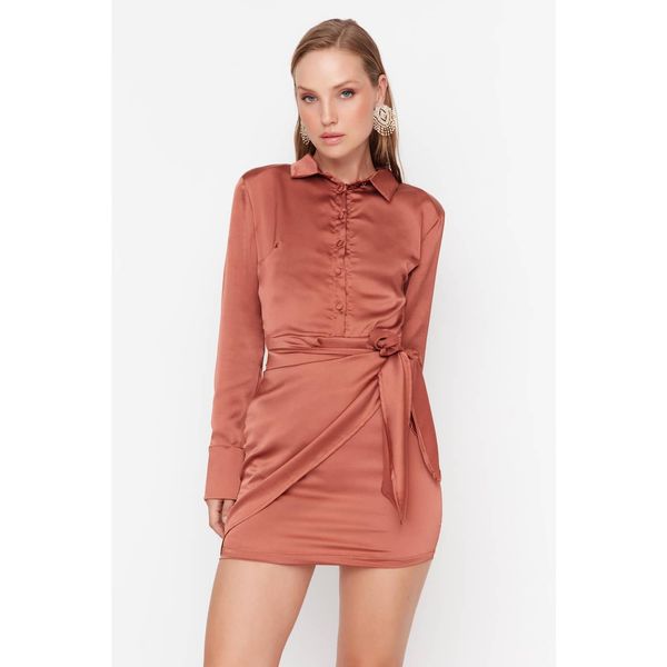 Trendyol Trendyol Cinnamon Tie Detailed Satin Dress