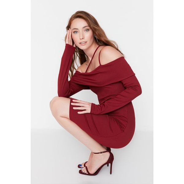 Trendyol Trendyol Claret Red Carmen Collar Knitted Dress