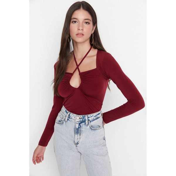 Trendyol Trendyol Claret Red Collar Detailed Fitted Knitted Blouse