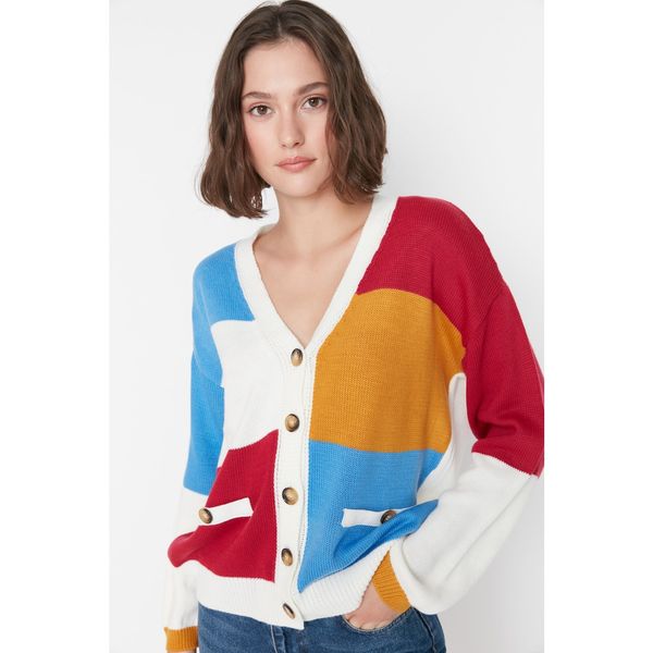 Trendyol Trendyol Claret Red Color Block Knitwear Cardigan