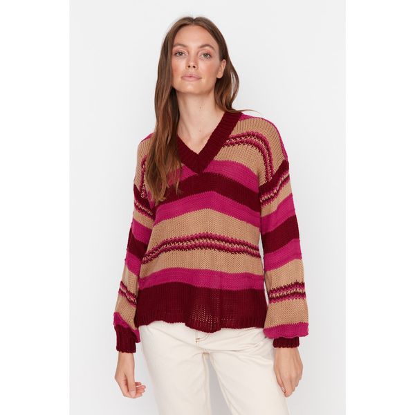 Trendyol Trendyol Claret Red Color Block Knitwear Sweater