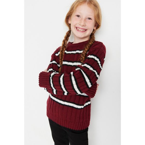 Trendyol Trendyol Claret Red Color Block Unisex Kids Knitwear Sweater