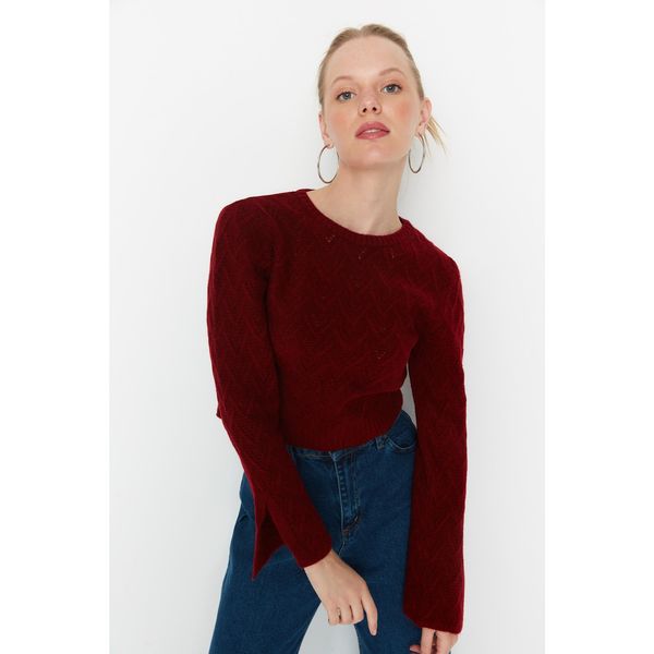 Trendyol Trendyol Claret Red Crop Sleeve Detailed Knitwear Sweater