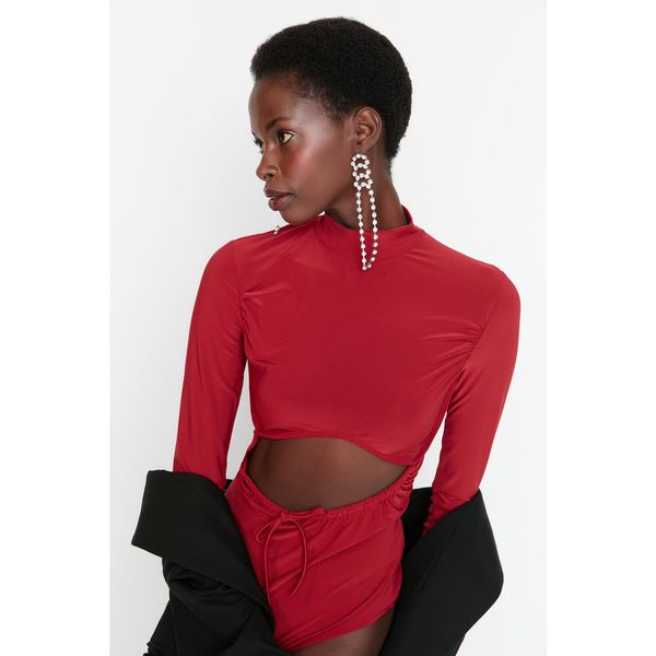 Trendyol Trendyol Claret Red Cut-Out Detailed Stand Up Collar Body