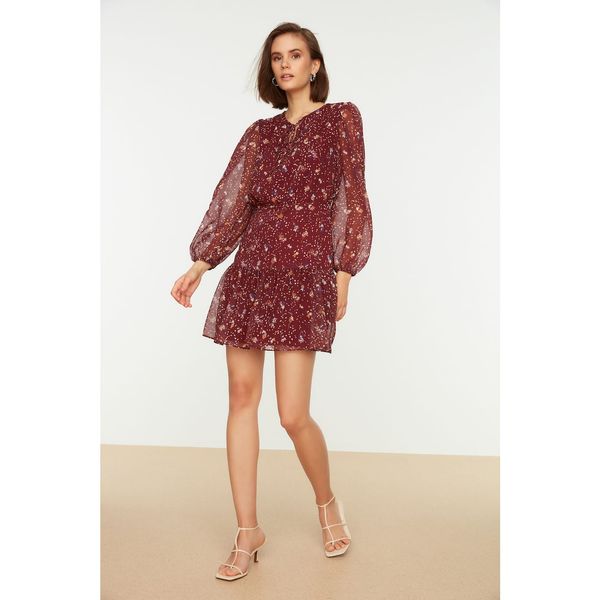 Trendyol Trendyol Claret Red Floral Patterned Foulard Collar Dress