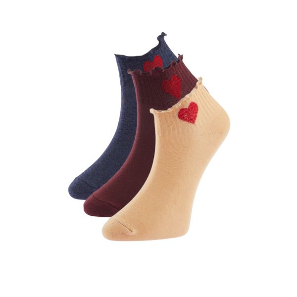 Trendyol Trendyol Claret Red Heart 3-Pack Socks
