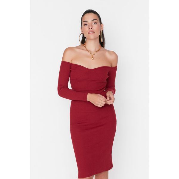 Trendyol Trendyol Claret Red Heart Collar Knitted Dress