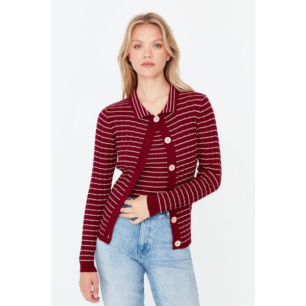 Trendyol Trendyol Claret Red Inside Out Striped Knitwear Cardigan