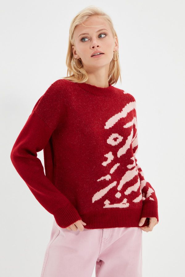 Trendyol Trendyol Claret Red Jacquard Knitwear Sweater