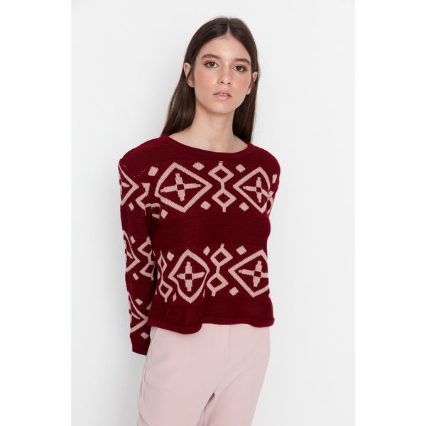 Trendyol Trendyol Claret Red Jacquard Knitwear Sweater