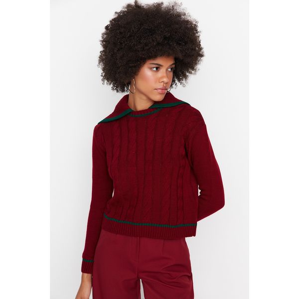 Trendyol Trendyol Claret Red Knitted Detailed Knitwear Sweater