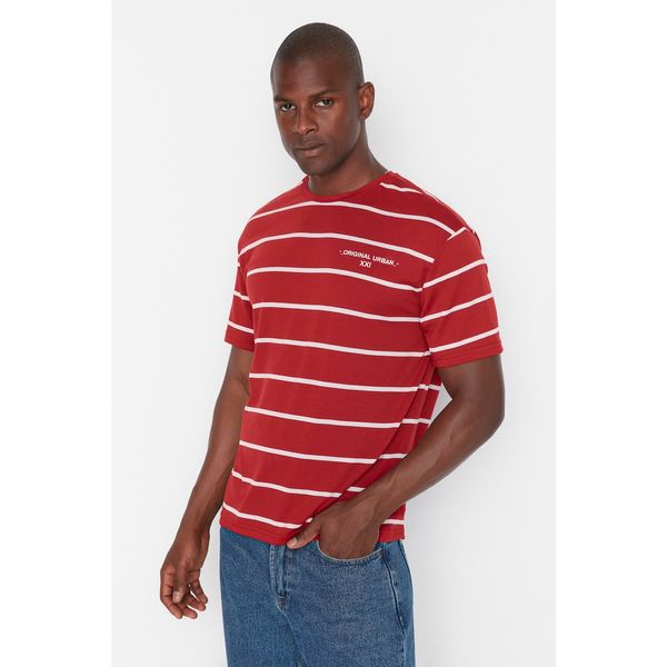 Trendyol Trendyol Claret Red Men's Relaxed Fit Striped T-Shirt