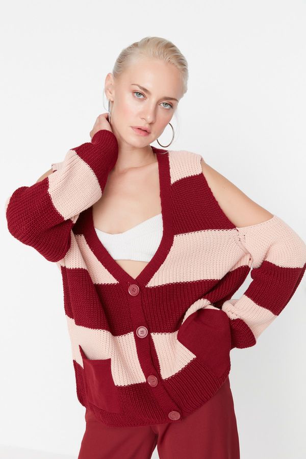 Trendyol Trendyol Claret Red Oversize Cut-Out Detailed Knitwear Cardigan