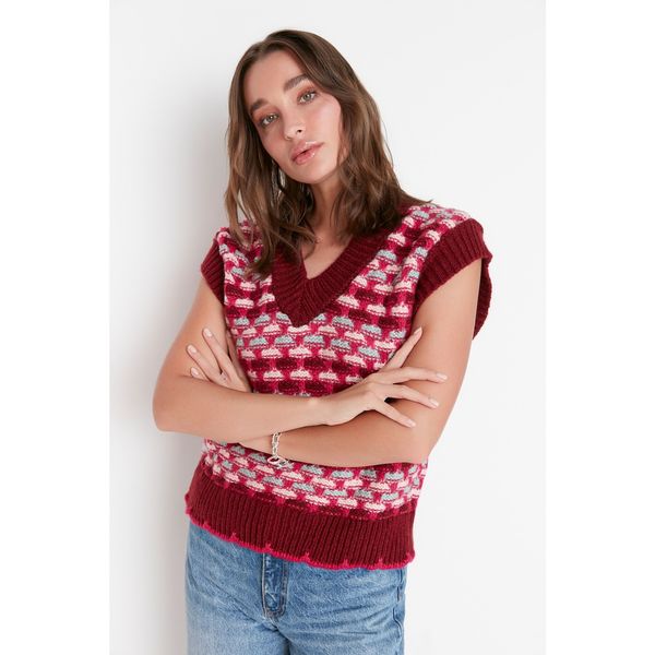 Trendyol Trendyol Claret Red Patterned Knitwear Sweater