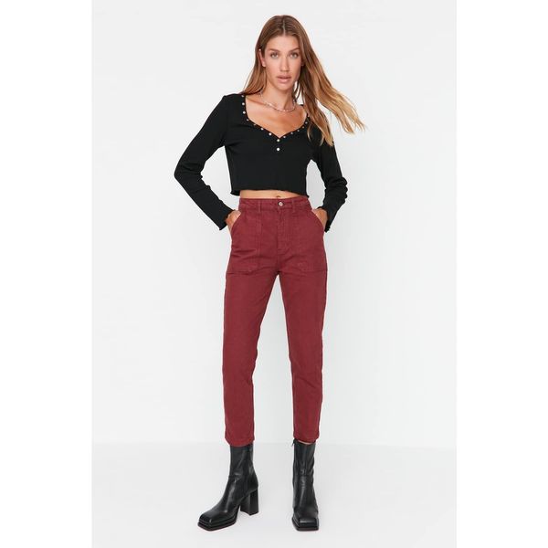 Trendyol Trendyol Claret Red Pocket Detailed High Waist Mom Jeans