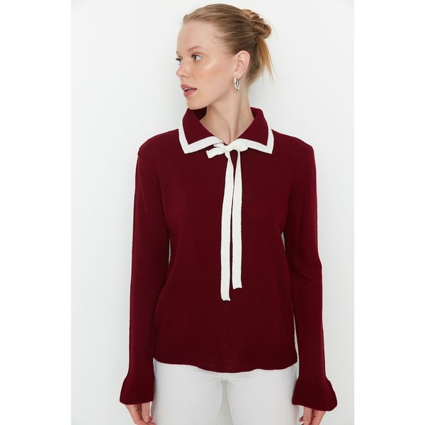 Trendyol Trendyol Claret Red Polo Collar Knitwear Sweater