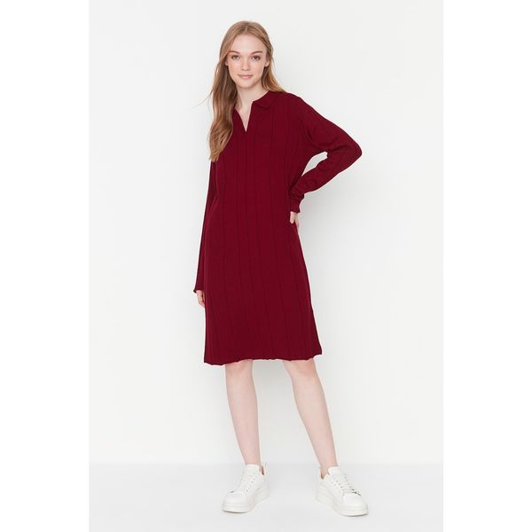 Trendyol Trendyol Claret Red Ribbed Knitted Collar Detailed Knitwear Dress