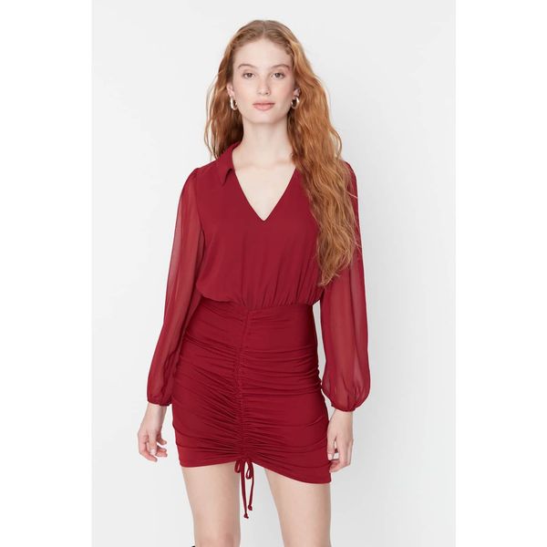 Trendyol Trendyol Claret Red Ruffle Detailed Bodycone Dress