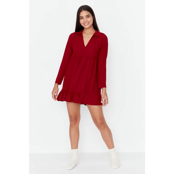 Trendyol Trendyol Claret Red Ruffle Detailed V-Neck Viscose Nightgown