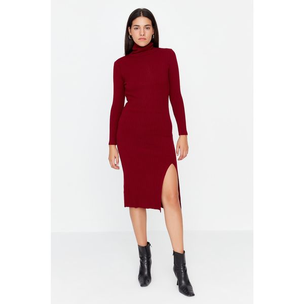 Trendyol Trendyol Claret Red Slit Detailed Knitwear Dress