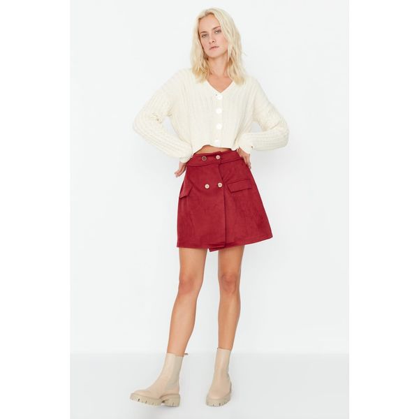 Trendyol Trendyol Claret Red Suede Mini Knitted Skirt