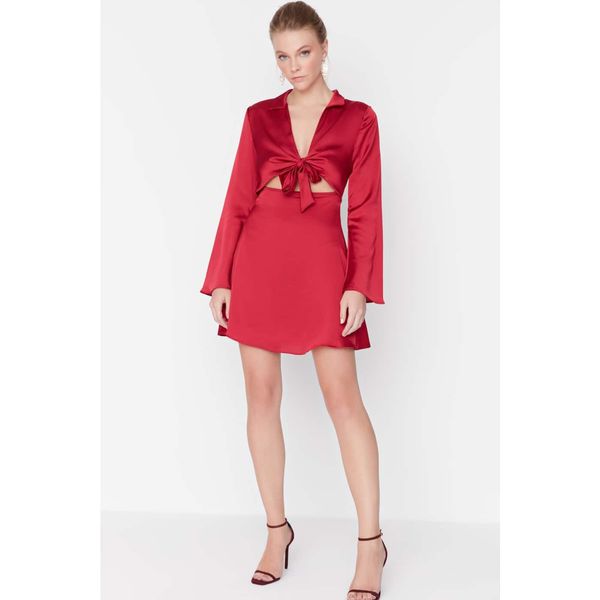 Trendyol Trendyol Claret Red Tie Detailed Chiffon Dress