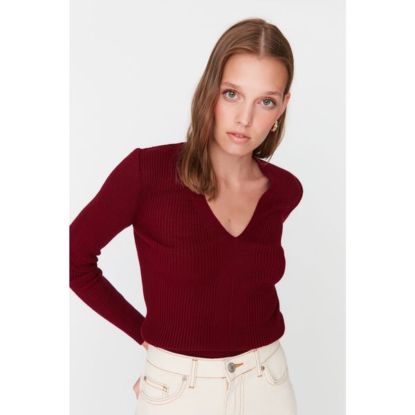 Trendyol Trendyol Claret Red V-Neck Knitwear Sweater