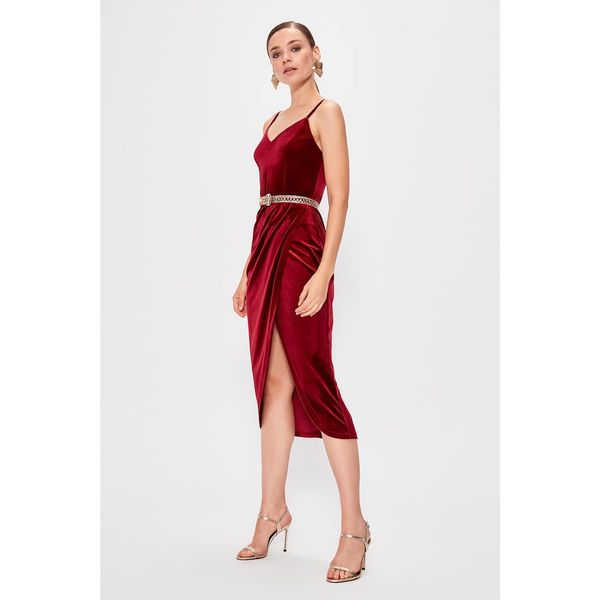 Trendyol Trendyol Claret Red Wrap Velvet Dress