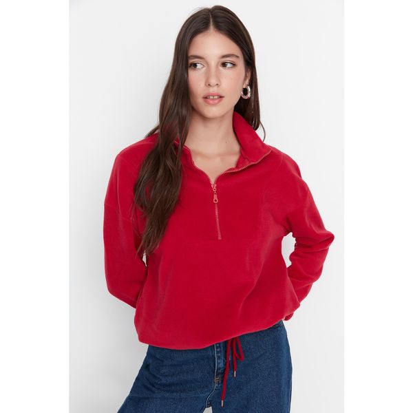 Trendyol Trendyol Claret Red Zipper Detailed Basic Knitted Sweatshirt