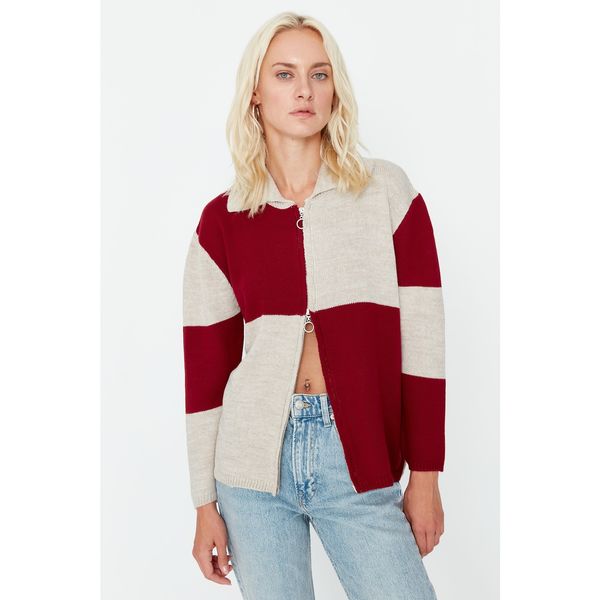 Trendyol Trendyol Claret Red Zipper Detailed Knitwear Cardigan