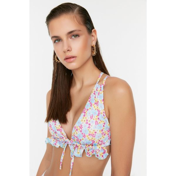 Trendyol Trendyol Crispy Floral Pattern Frill Detailed Bikini Top