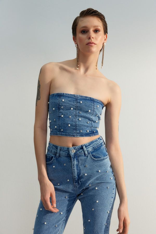 Trendyol Trendyol Crop Top - Blue - Plain