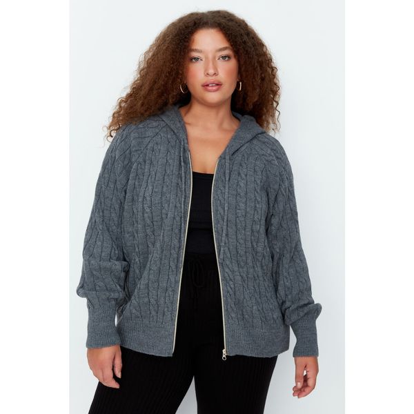 Trendyol Trendyol Curve Anthracite Zippered Knitwear Cardigan