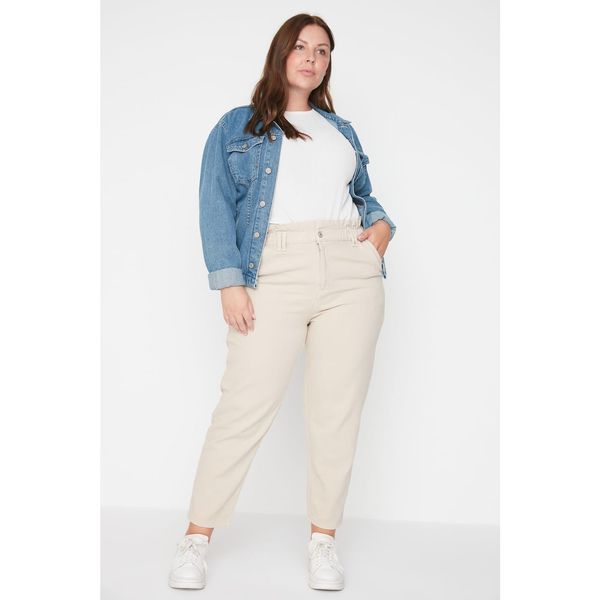 Trendyol Trendyol Curve Beige High Waist Elastic Waist Mom Jeans